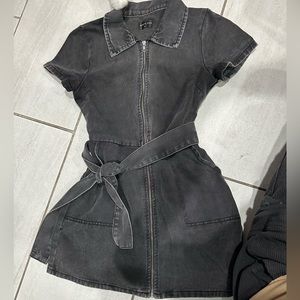 White Fox Black Denim Full Zip Dress